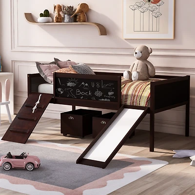 Streamdale Twin Loft Bed Wood With Two Storage Boxes
