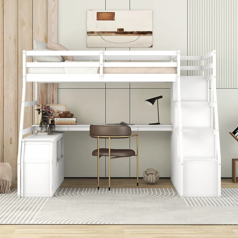Streamdale Twin Loft Bed With 7 Drawers 2 Shelves And Desk