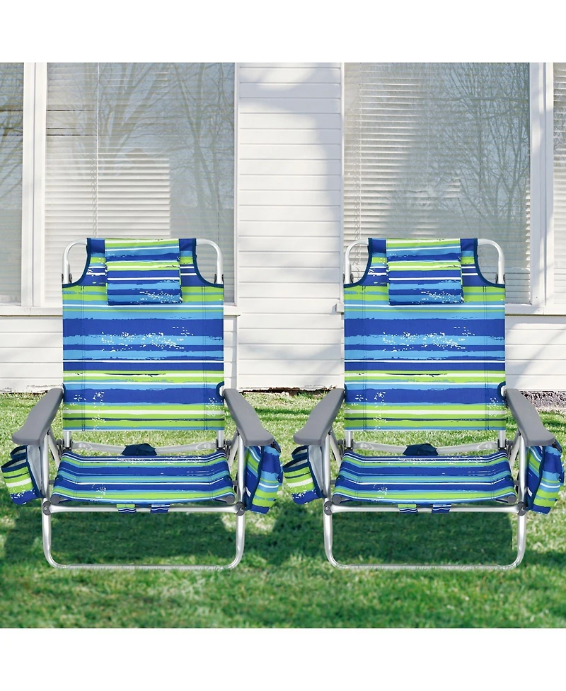 Slickblue 2-Pack Folding Backpack Beach Chair 5-Position Outdoor Reclining Chairs with Pillow