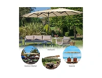 15 Feet Double-Sided Twin Patio Umbrella with Crank and Base