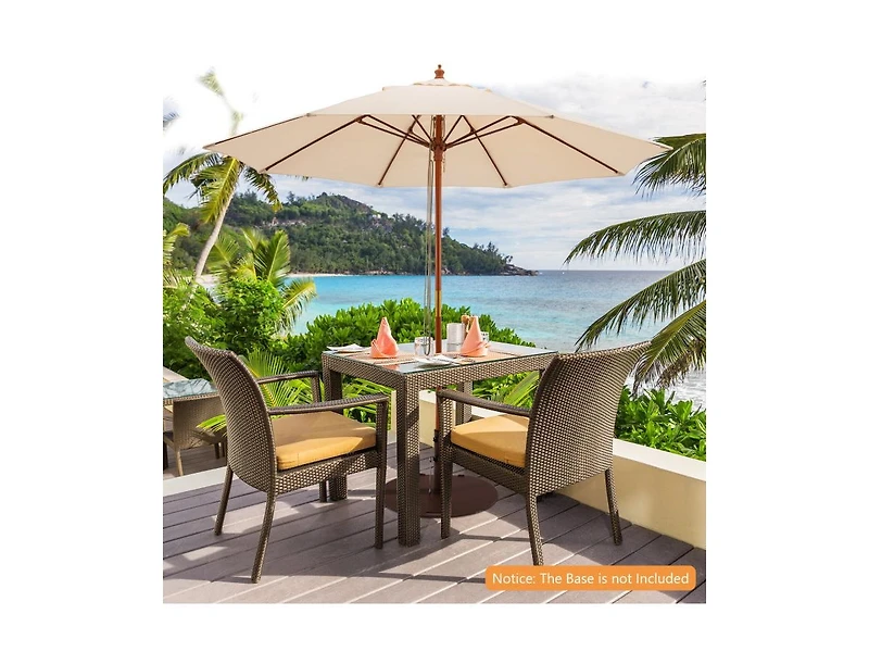 9.5 Feet Pulley Lift Round Patio Umbrella with Fiberglass Ribs