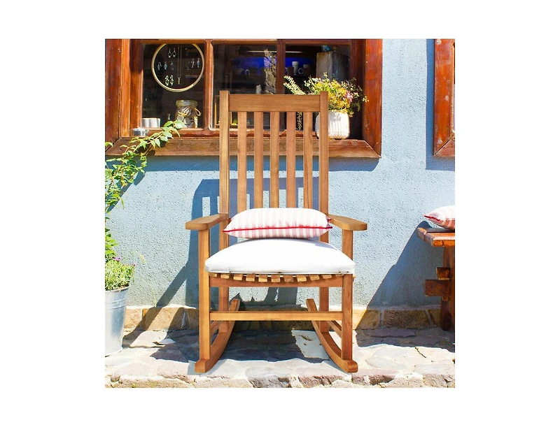 Slickblue Indoor Outdoor Wooden High Back Rocking Chair