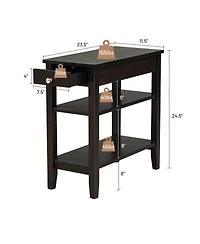 Side Table with Drawer and 2 Open Shelves, Compact End Table for Small Spaces