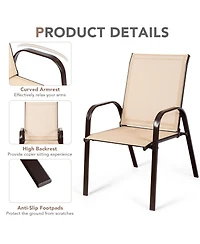 Gymax Set of 2 Patio Chairs Dining w/ Steel Frame Yard Outdoor Beige