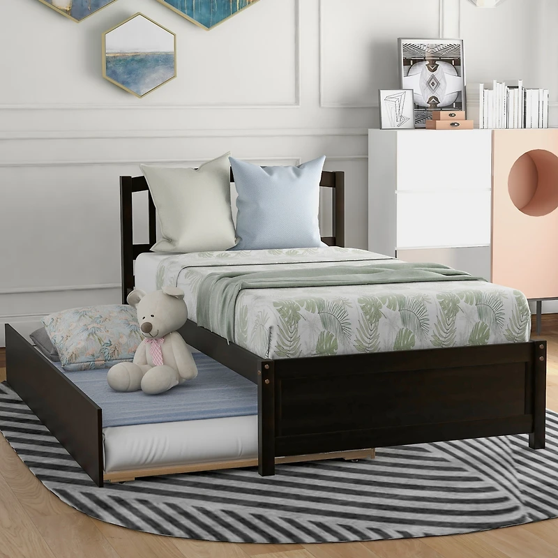 Streamdale Twin Platform Bed Wood Frame With Trundle