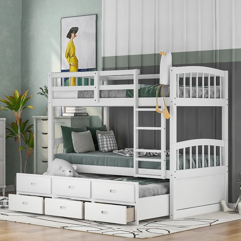 Streamdale Twin Over Twin Wood Bunk Bed With Trundle And Drawers