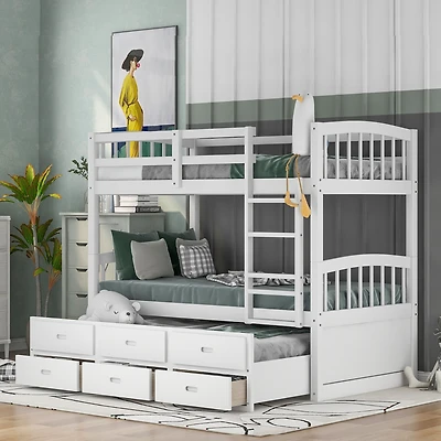 Streamdale Twin Over Twin Wood Bunk Bed With Trundle And Drawers