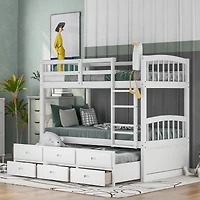 Streamdale Twin Over Twin Wood Bunk Bed With Trundle And Drawers