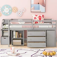 Streamdale Loft Bed with Desk, Drawers, Stairs, Shelves