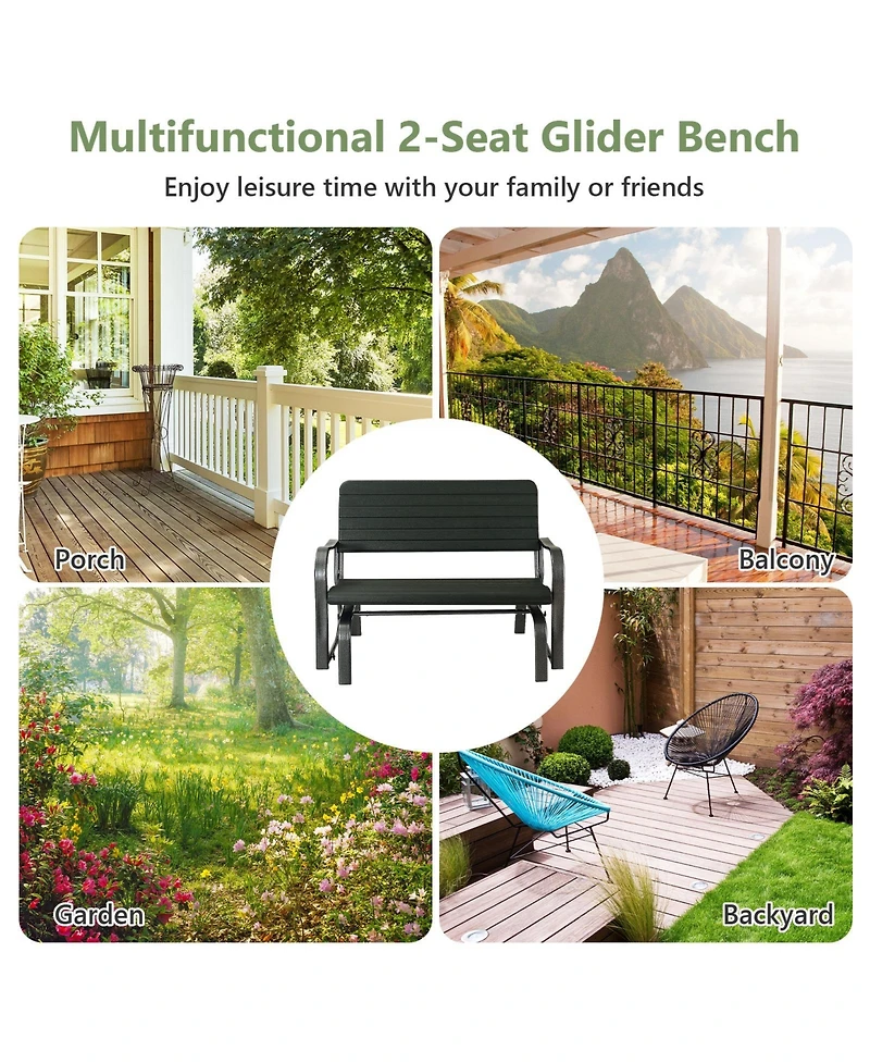 Slickblue 2-Seat Porch Glider with Hdpe Back Seat and Steel Frame