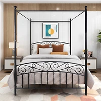 Streamdale Queen Size Metal Canopy Bed Frame With Headboard And Footboard