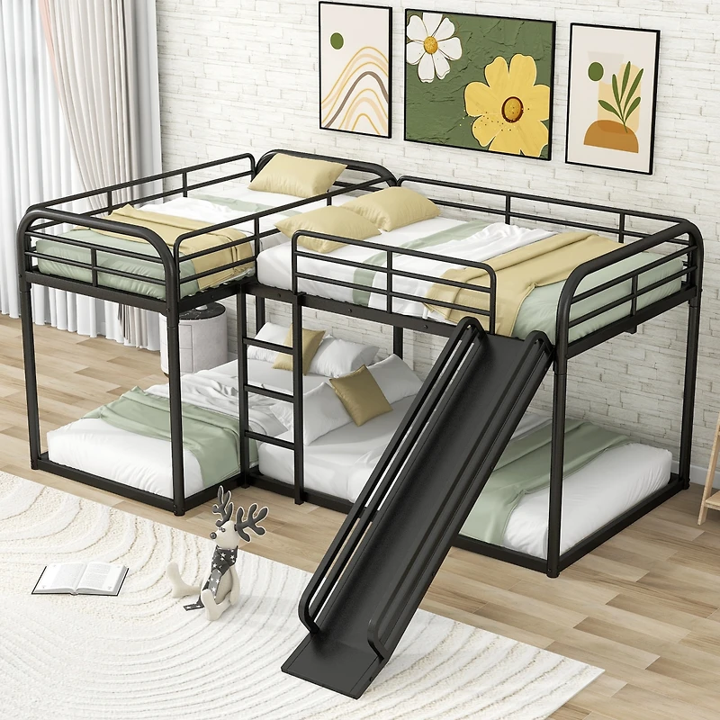 Streamdale Full And Twin Size L-Shaped Bunk Bed With Slide And Short Ladder