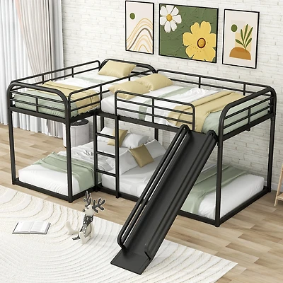 Streamdale Full And Twin Size L-Shaped Bunk Bed With Slide And Short Ladder