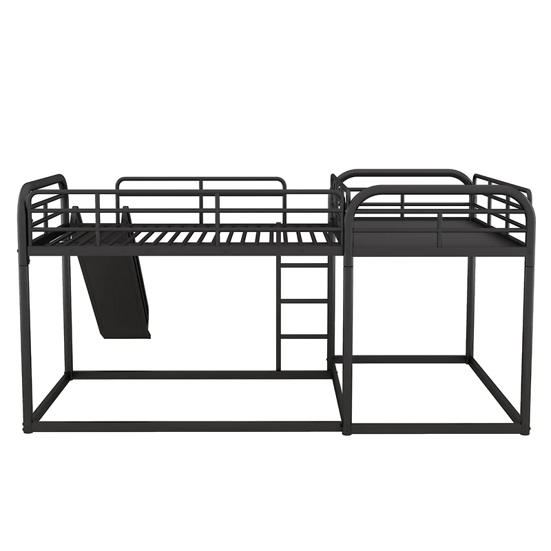 Streamdale Full And Twin Size L-Shaped Bunk Bed With Slide And Short Ladder