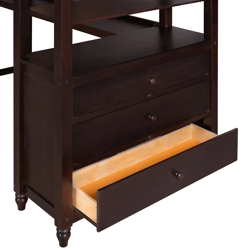 Streamdale Espresso Twin Loft Bed with Desk and Drawers