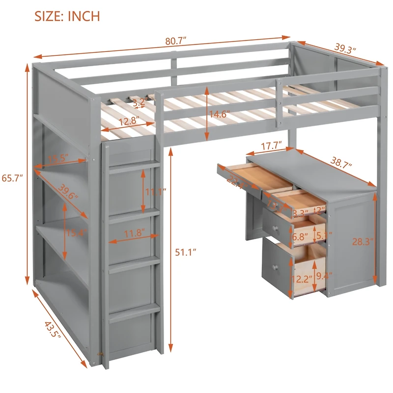 Streamdale Twin Loft Bed With Ladder, Shelves, And Desk