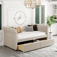 Streamdale Twin Size Upholstered Daybed With Drawers, Wood Slat Support