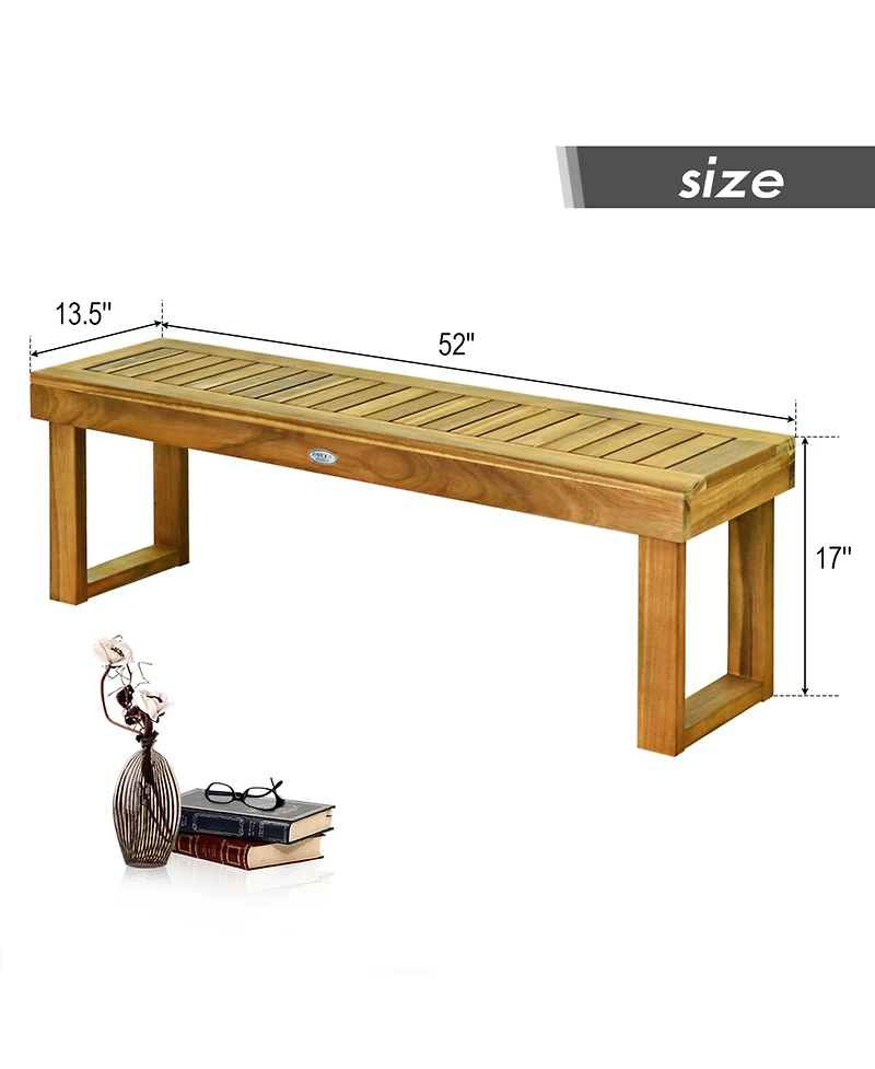 Gymax Set of 2 Patio Garden Dining Bench Acacia Wood Bench
