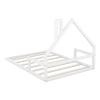 Full Size Wood Floor Bed With House-Shaped Headboard