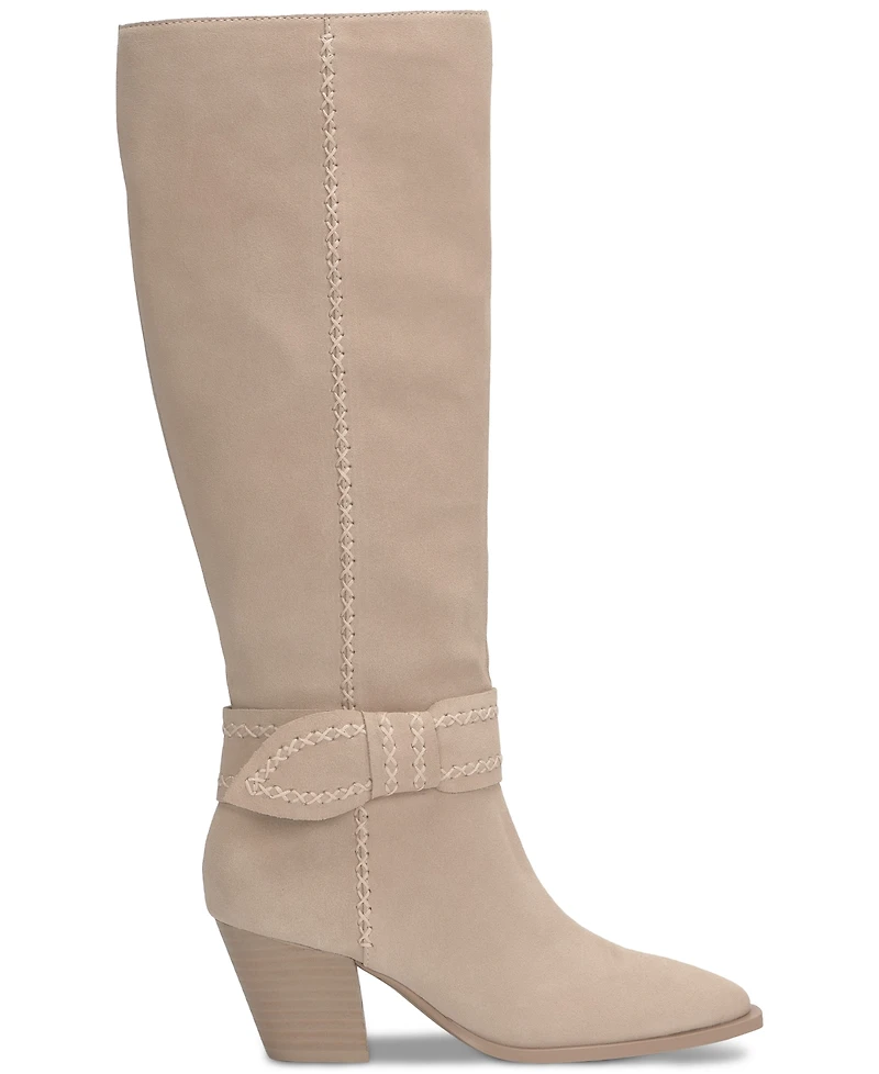 Lucky Brand Women's Risvin Bow Whipstich Tall Knee High Heel Boots