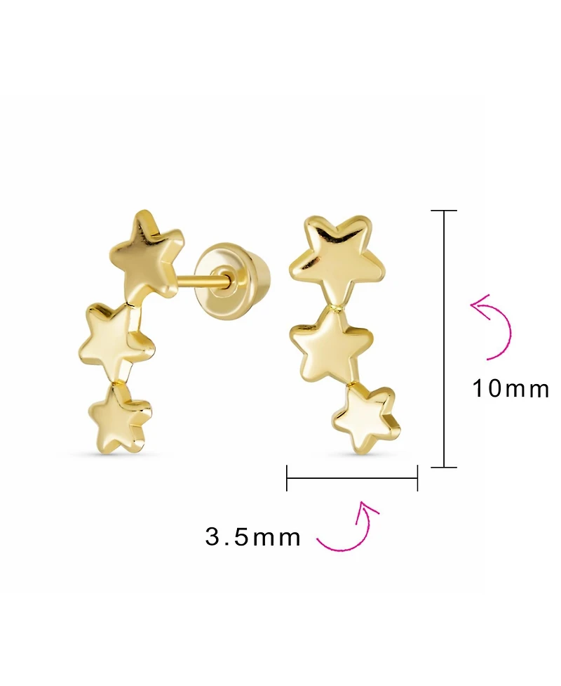 Bling Jewelry Solar Fun Celestial Usa Patriotic Mini Crawler 3 Star Stud Earrings Stud Earrings Screw Back Yellow 14K Gold