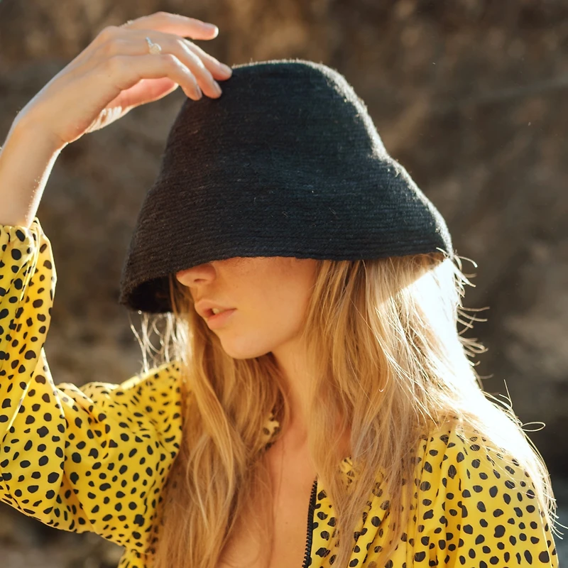Brunna.co Naomi Jute Clochet Straw Hat in Black