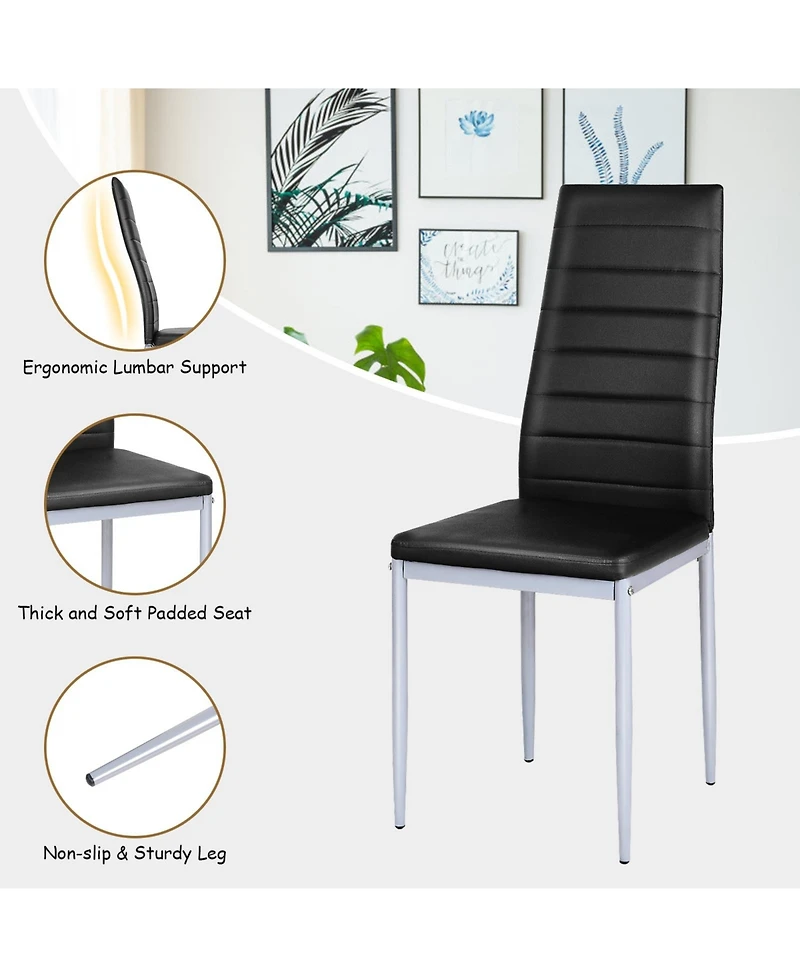 Set of 4 Pvc Leather Dining Chairs with Solid Metal Legs for Kitchen or Room