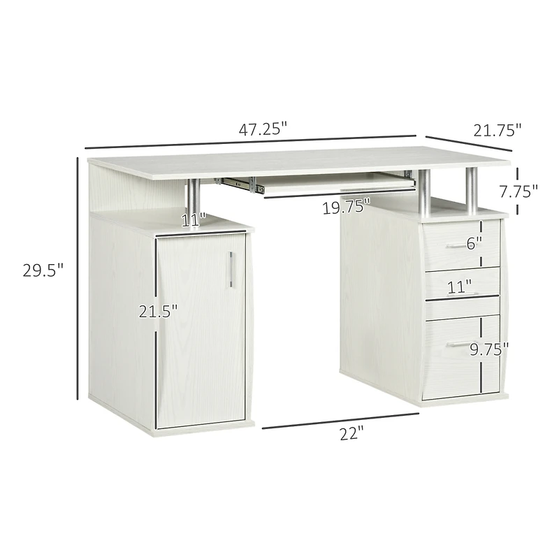 Homcom 47" Home Office Computer Desk w/ Storage Shelves, Keyboard Tray,