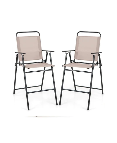 Slickblue Set of 2 Patio Folding Bar-Height Chairs with Armrests and Quick-Drying Seat-Beige