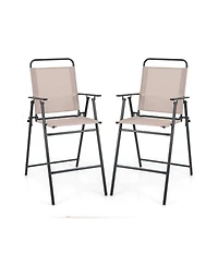 Slickblue Set of 2 Patio Folding Bar-Height Chairs with Armrests and Quick-Drying Seat-Beige