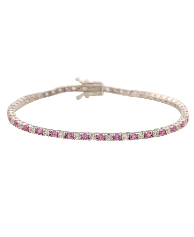 Suzy Levian New York Sterling Silver Sapphire & Created White Alternating Pave Tennis Bracelet