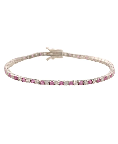 Suzy Levian New York Sterling Silver Sapphire & Created White Alternating Pave Tennis Bracelet