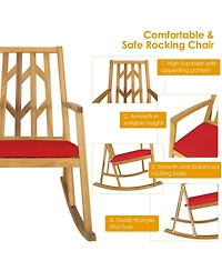 Slickblue Patio Acacia Wood Rocking Chair Sofa with Armrest and Cushion for Garden Deck