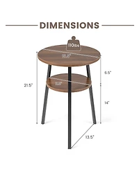 Slickblue 2-Tier Round End Table with Open Shelf and Triangular Metal Frame