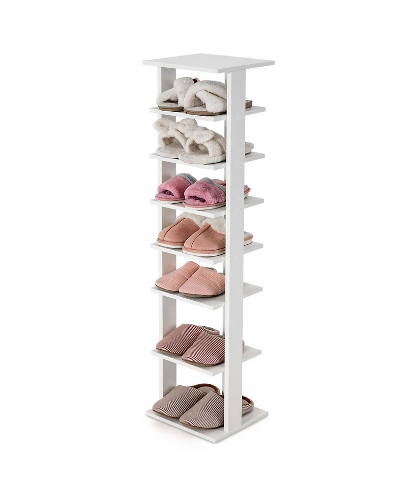 Slickblue 7-Tier Slim Wooden Vertical Shoe Rack for Entryway-White