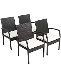 Slickblue 4 Pieces Patio Wicker Dining Armchair Set with Soft Zippered Cushion-Set of 4
