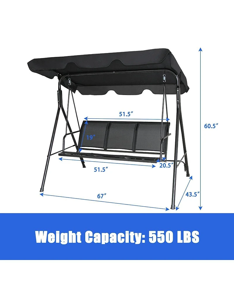 Slickblue 3 Person Patio Swing with Polyester Angle Adjustable Canopy