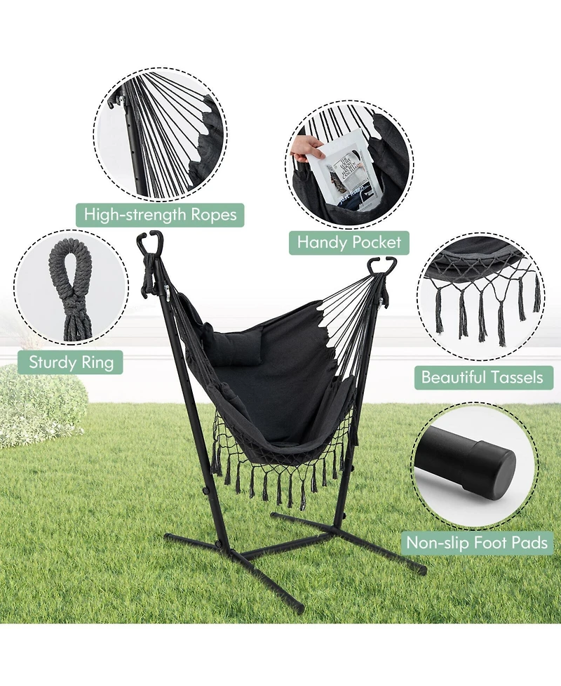 Slickblue Height Adjustable Hammock Chair with Phone Holder and Side Pocket
