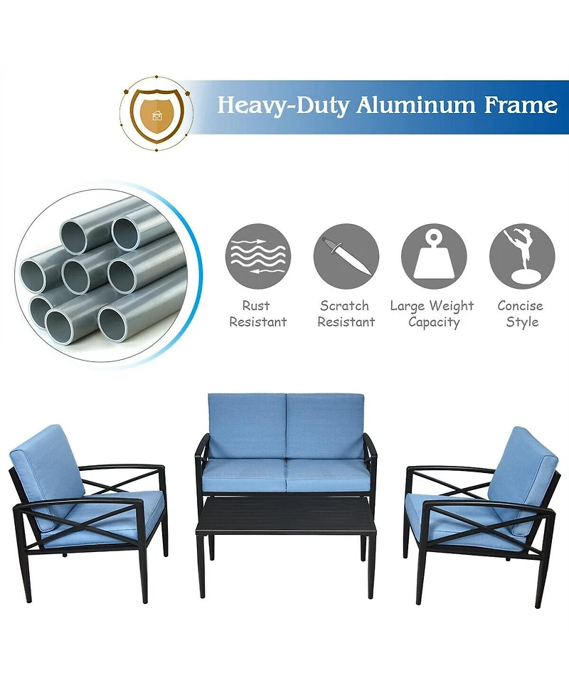 Vebreda 4 Pieces Patio Furniture Set Aluminum Frame Cushioned Sofa