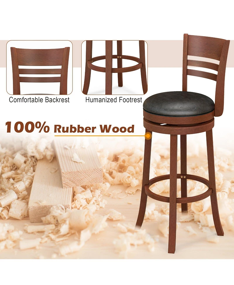 Set of 2 360° Bar Stools with Pu Upholstered Seats