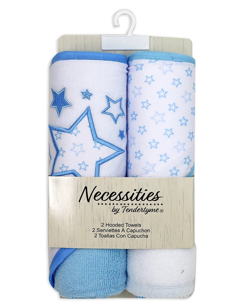 Tendertyme Baby Boys and Girls Stars 2 Pack Hooded Bath Towel Wash Cloth Set