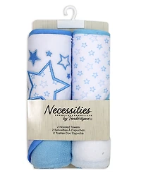 Tendertyme Baby Boys and Girls Stars 2 Pack Hooded Bath Towel Wash Cloth Set