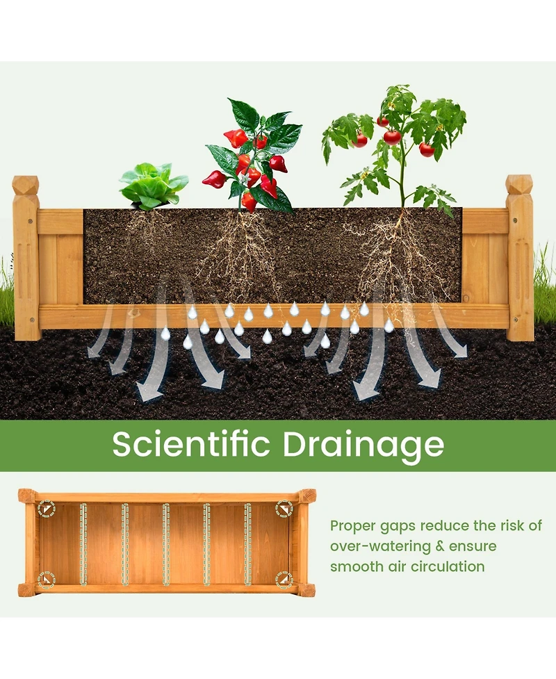 Wooden Rectangular Garden Bed with Drainage System