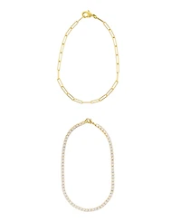 Adornia Gold 10" Tennis and Paperclip Chain Anklet Set