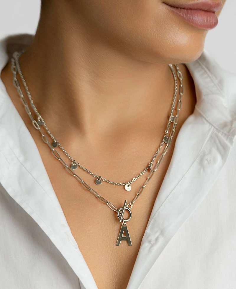 Adornia Silver Tarnish Resistant Confetti and Paperclip Layered Initial Toggle Necklace