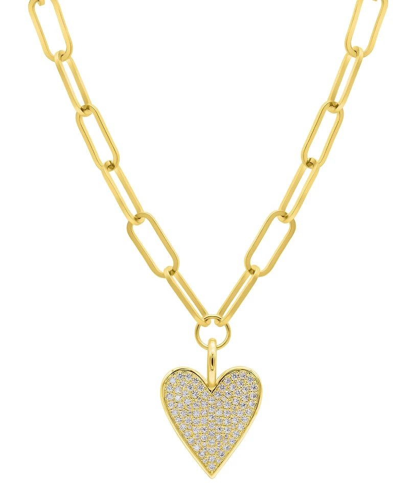 Adornia Gold Adjustable Chunky Paperclip Link Pave Heart Necklace