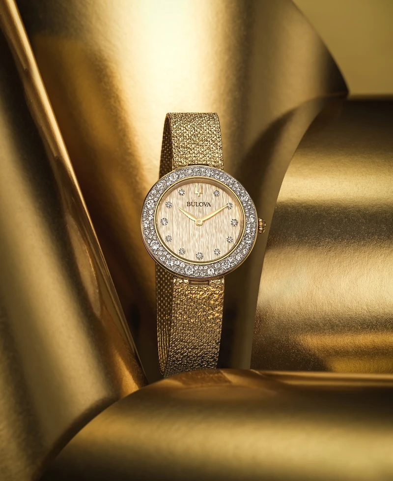 Bulova Women's Crystal Gold-Tone Stainless Steel Mesh Bracelet Watch 32mm