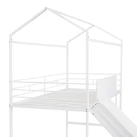 Simplie Fun Metal House Bed With Slide, Twin Loft Two-Sided Writable Wooden Board