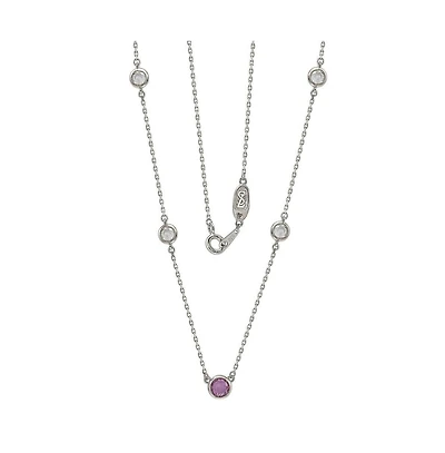 Suzy Levian Sterling Silver Sapphire & Created White Sapphire 5 Stone Station Necklace