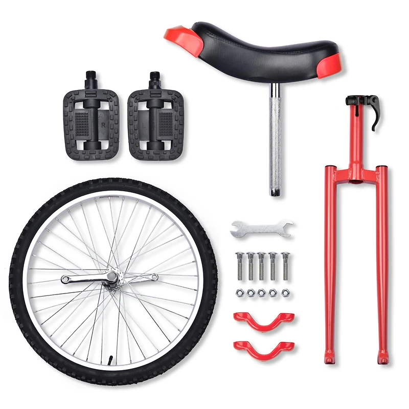 Yescom 24 In Wheel Outdoor Unicycle Adjustable Seat Anti-Skid Pedal Circus Bike for Adults Teenagers Kids, Red